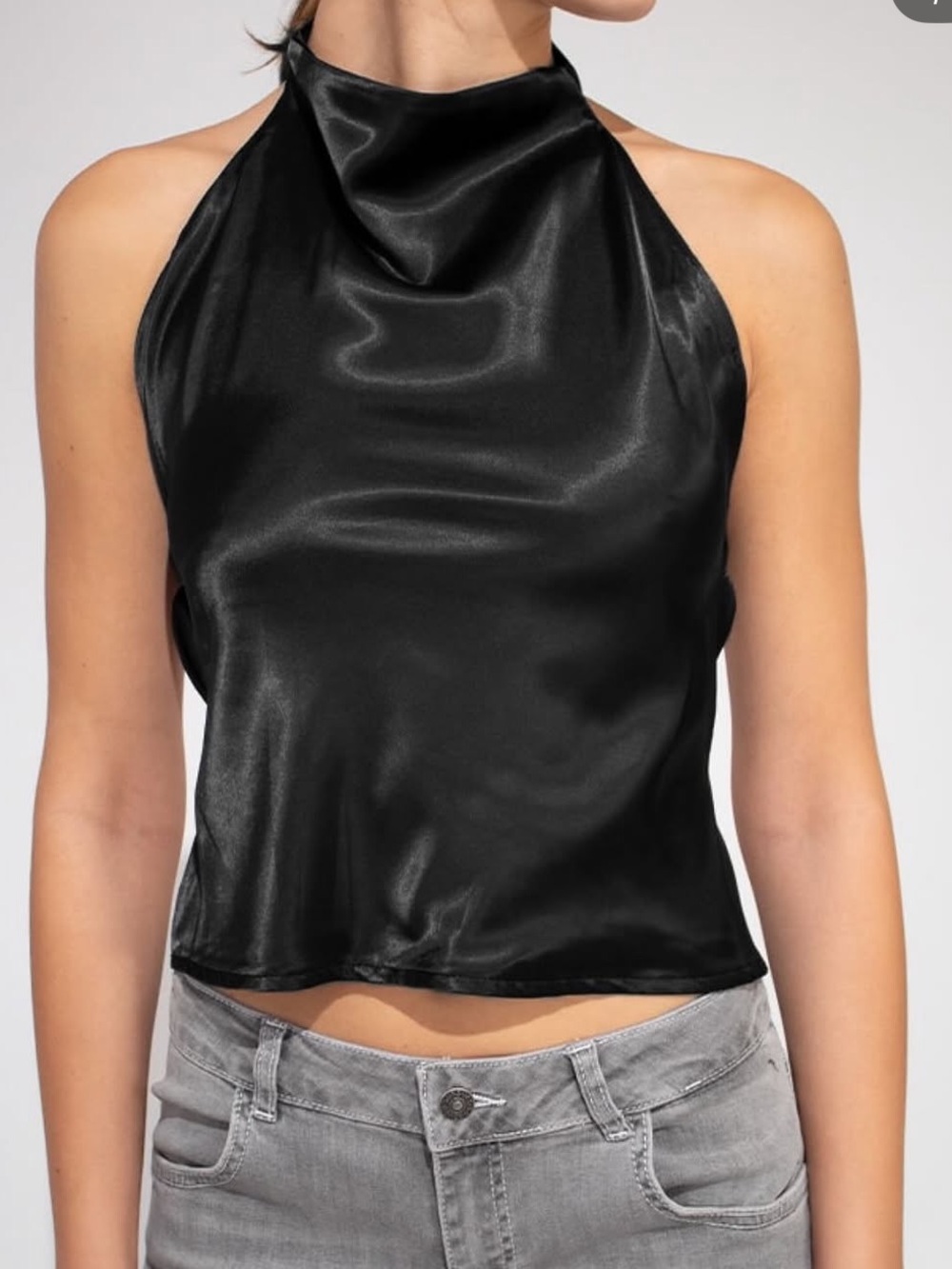 Satin Halter Crop Top in Black